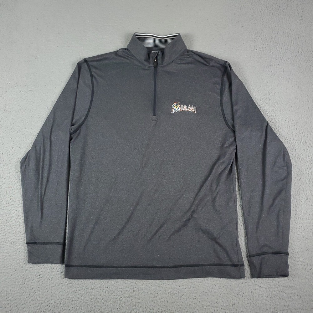 Cutter & Buck Miami Marlins Gray Baseball MLB 1/4 Zip Pullover Shirt Size Medium